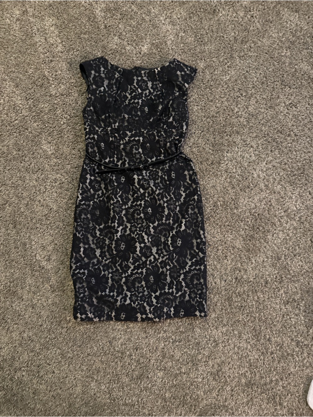 Calvin Klein Black Lace Sheath Dress with Belt Detail